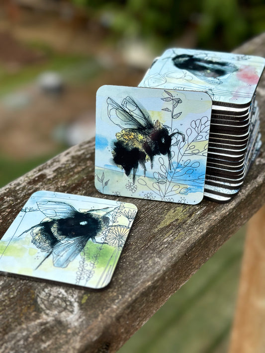 Watercolor Bees Coaster 3-Pack